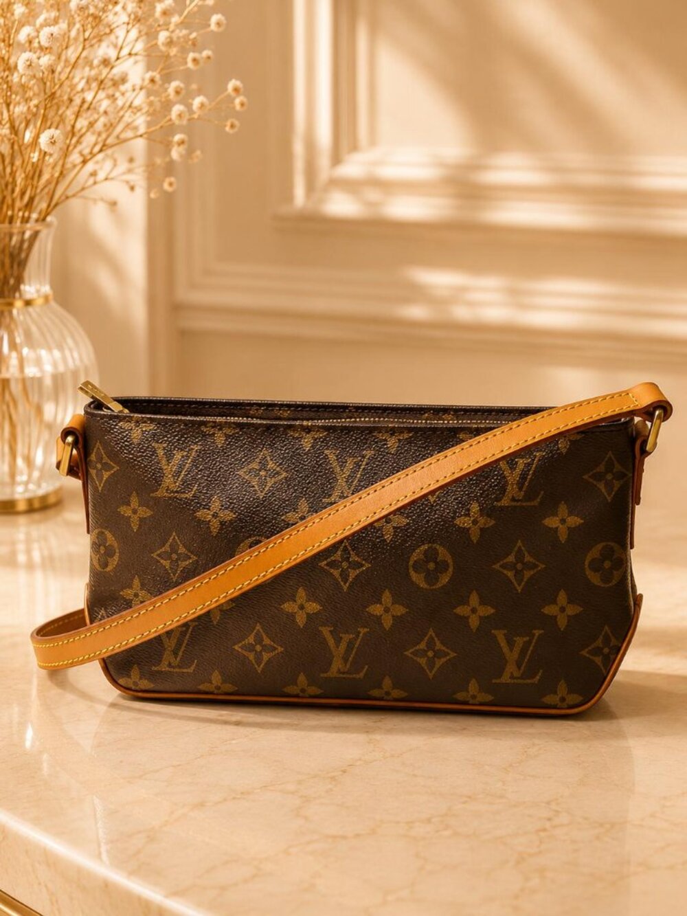 Authentic Louis Vuitton Trotteur Monogram Canvas Crossbody Shoulder Bag